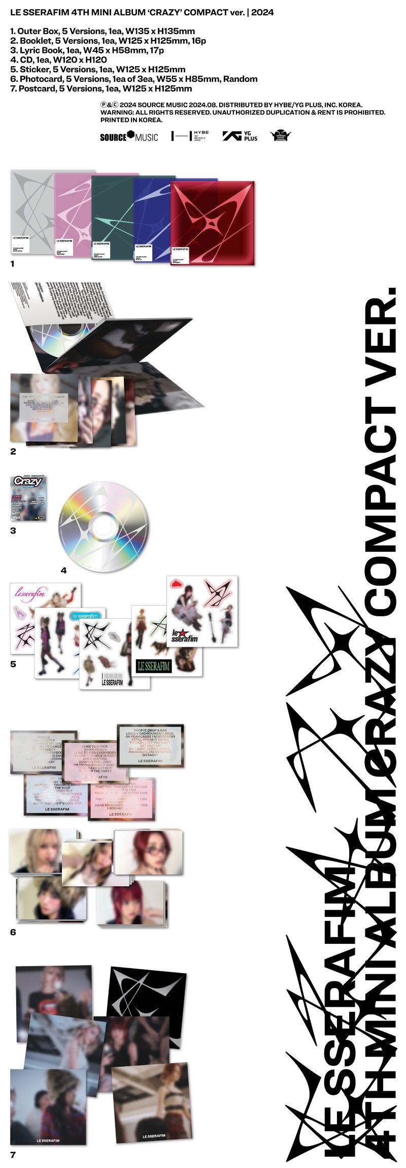 (특전 증정) 르세라핌 (LE SSERAFIM) - 4th Mini Album 'CRAZY' (COMPACT ver.) 랜덤