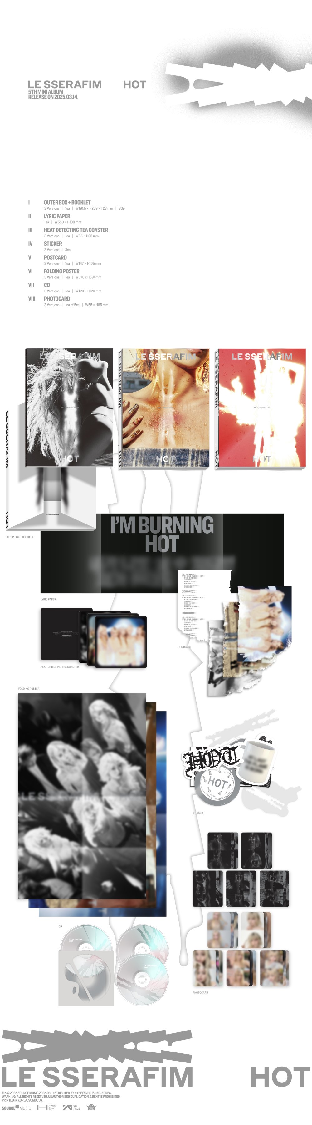 르세라핌 (LE SSERAFIM) - 5th Mini Album 'HOT' (3종 세트)